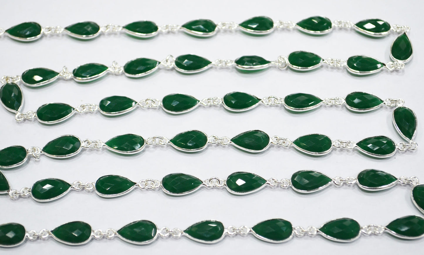 Green Onyx Faceted Pear Shape Connector Chain , 8x12 mm , RB-6295