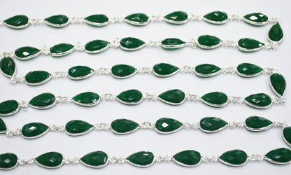 Green Onyx Faceted Pear Shape Connector Chain , 8x12 mm , RB-6295