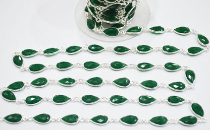 Green Onyx Faceted Pear Shape Connector Chain , 8x12 mm , RB-6295