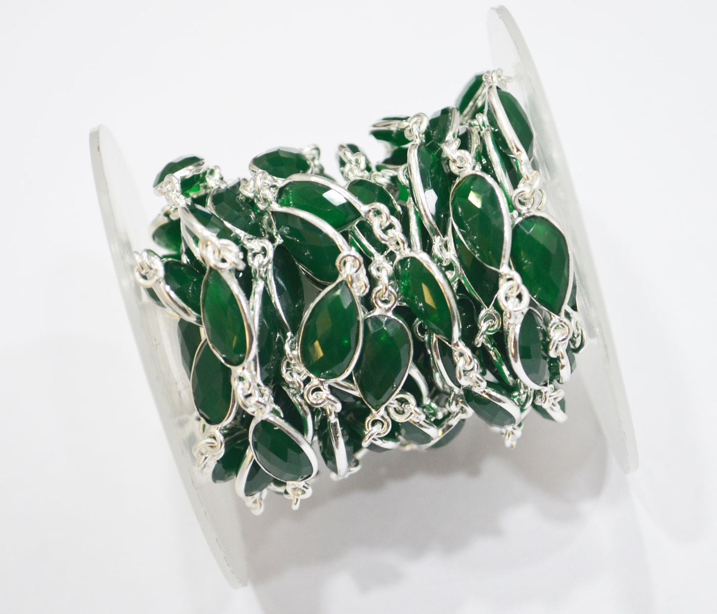 Green Onyx Faceted Pear Shape Connector Chain , 8x12 mm , RB-6295