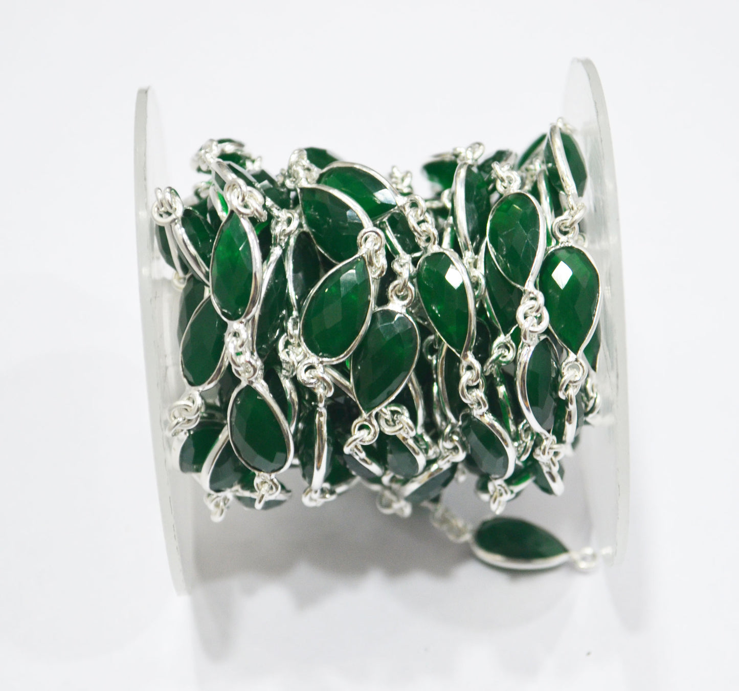 Green Onyx Faceted Pear Shape Connector Chain , 8x12 mm , RB-6295