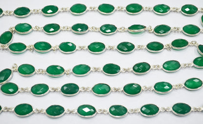 Green Onyx Faceted Oval Shape Connector Chain , 8x12 mm , RB-6296
