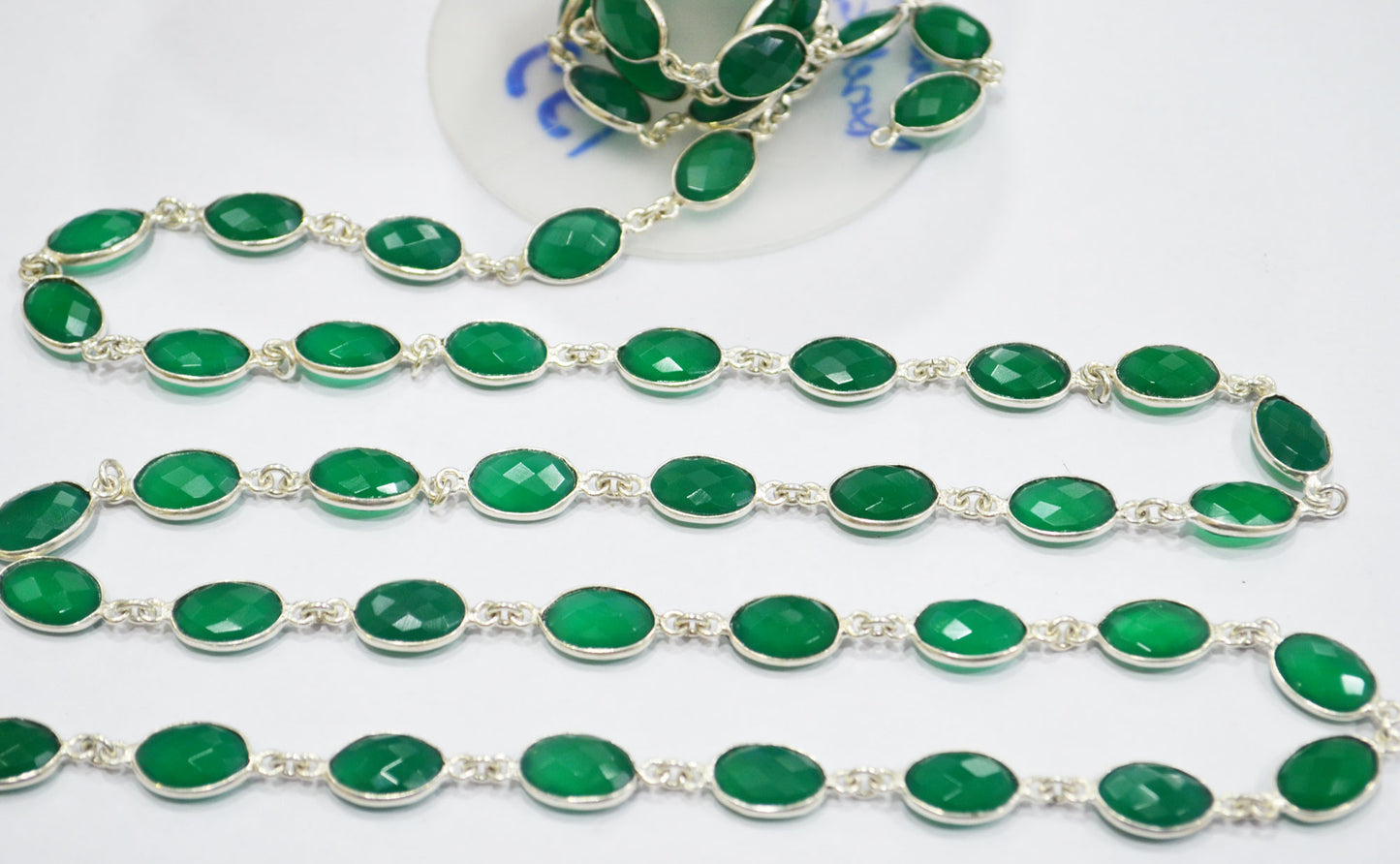 Green Onyx Faceted Oval Shape Connector Chain , 8x12 mm , RB-6296