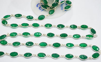 Green Onyx Faceted Oval Shape Connector Chain , 8x12 mm , RB-6296