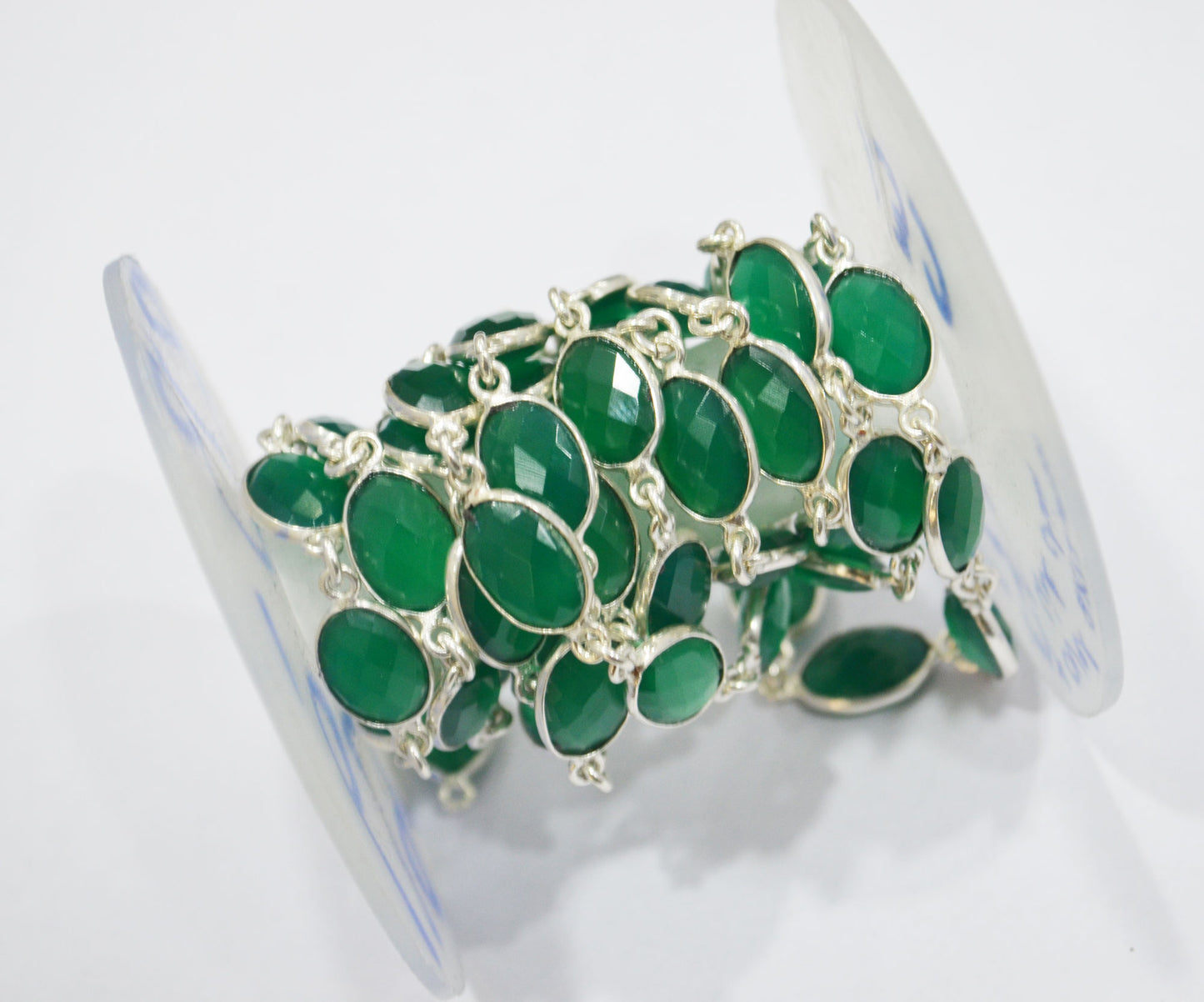 Green Onyx Faceted Oval Shape Connector Chain , 8x12 mm , RB-6296