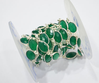 Green Onyx Faceted Oval Shape Connector Chain , 8x12 mm , RB-6296