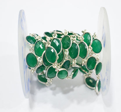 Green Onyx Faceted Oval Shape Connector Chain , 8x12 mm , RB-6296
