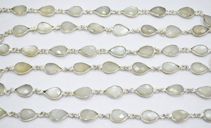 Ceylon Moonstone Faceted Pear Shape Connector Chain , 8x12 mm , RB-6297