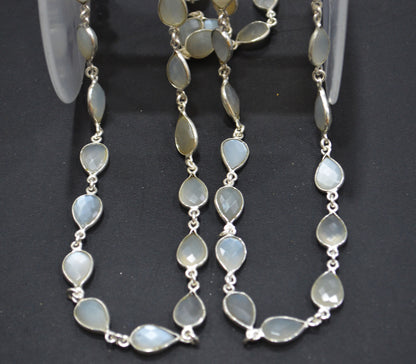 Ceylon Moonstone Faceted Pear Shape Connector Chain , 8x12 mm , RB-6297