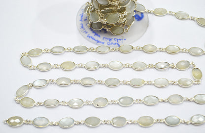 Ceylon Moonstone Faceted Oval Shape Connector Chain , 9x12 mm , RB-6298