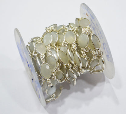 Ceylon Moonstone Faceted Oval Shape Connector Chain , 9x12 mm , RB-6298