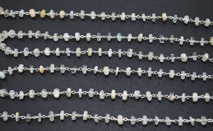 Aquamarine Smooth Tyre Shape Rosary Beaded Chain , 5 mm , RB-6304