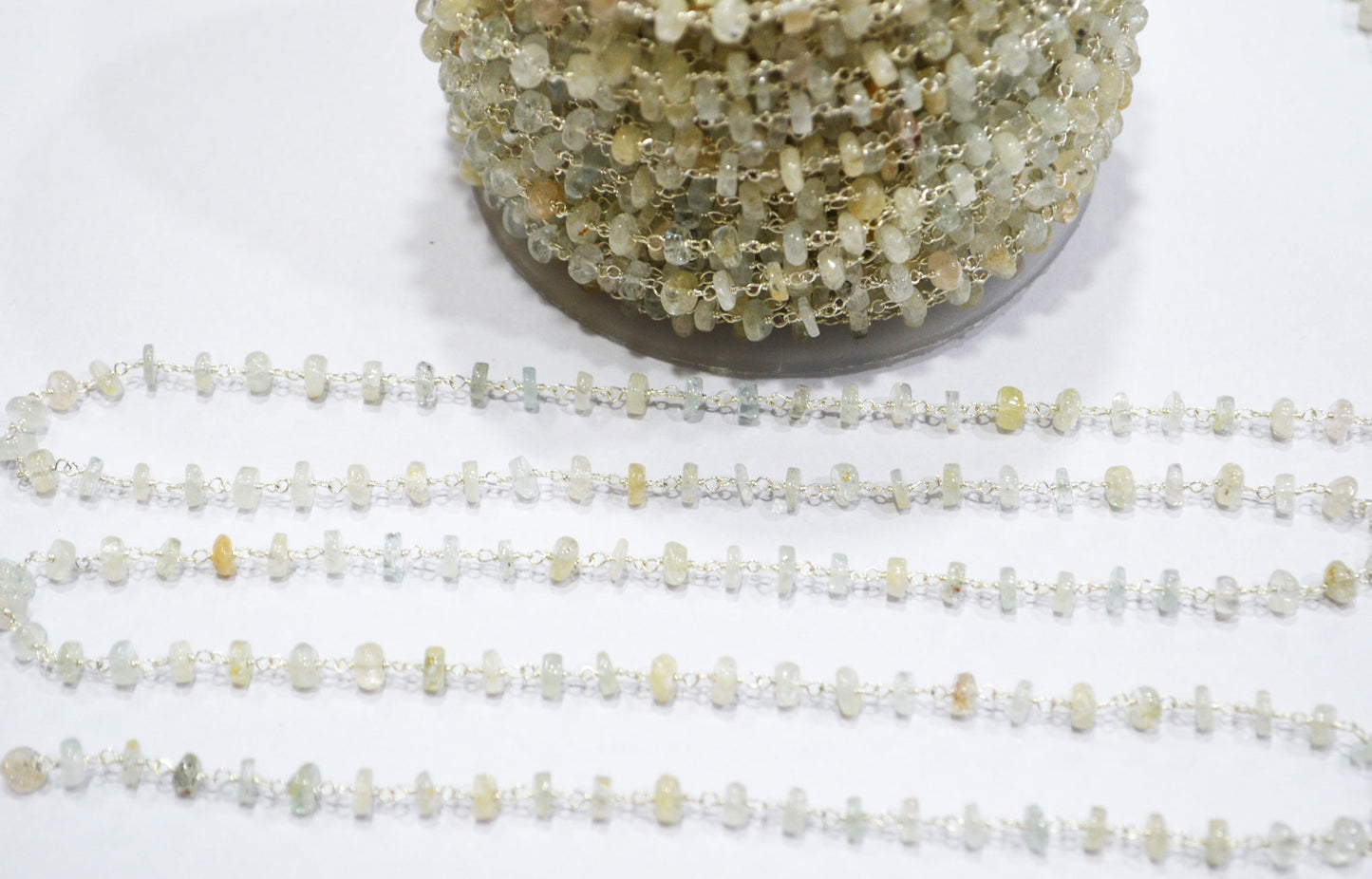Aquamarine Smooth Tyre Shape Rosary Beaded Chain , 5 mm , RB-6304
