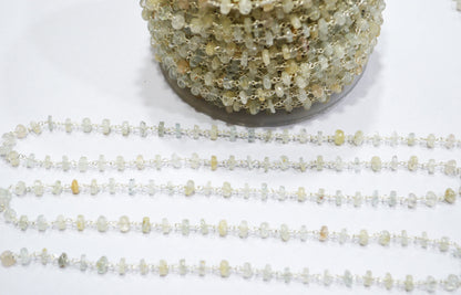 Aquamarine Smooth Tyre Shape Rosary Beaded Chain , 5 mm , RB-6304