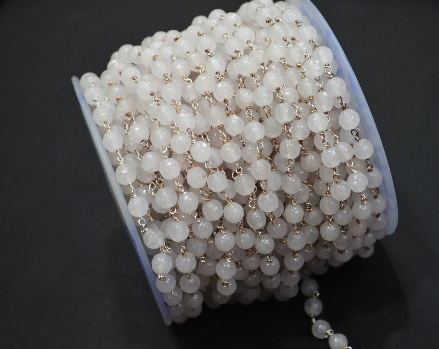 Snow Rose Jade Faceted Round Shape Rosary Beaded Chain , 6 - 6.50 mm , RB-6305