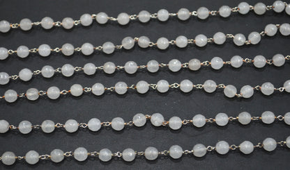 Snow Rose Jade Faceted Round Shape Rosary Beaded Chain , 6 - 6.50 mm , RB-6305