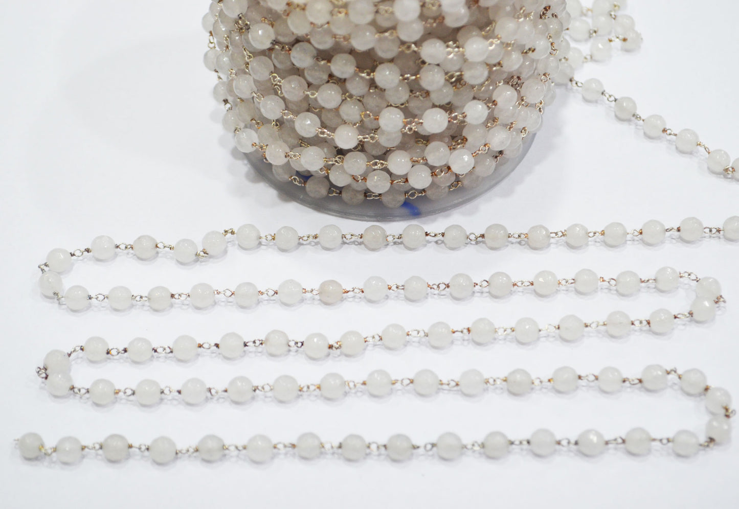 Snow Rose Jade Faceted Round Shape Rosary Beaded Chain , 6 - 6.50 mm , RB-6305