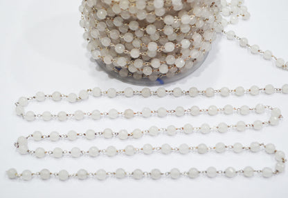 Snow Rose Jade Faceted Round Shape Rosary Beaded Chain , 6 - 6.50 mm , RB-6305