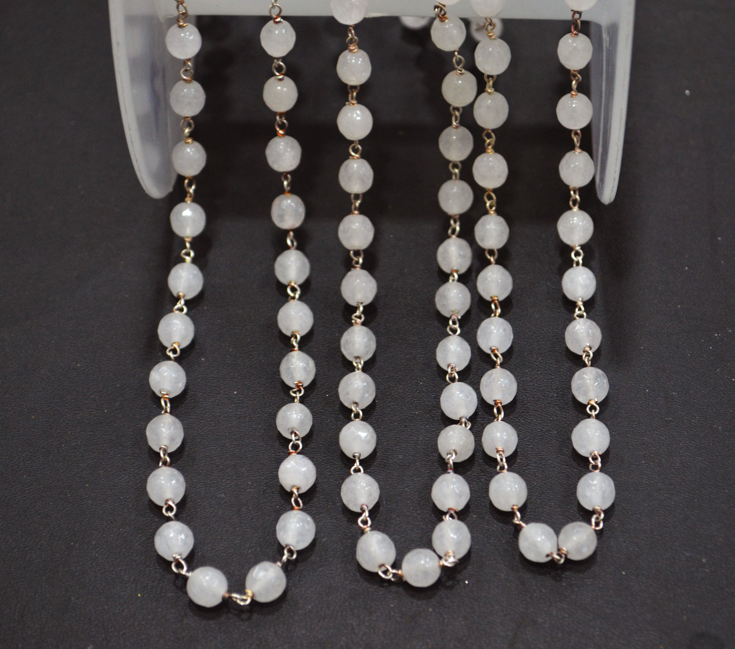 Snow Rose Jade Faceted Round Shape Rosary Beaded Chain , 6 - 6.50 mm , RB-6305