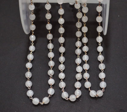 Snow Rose Jade Faceted Round Shape Rosary Beaded Chain , 6 - 6.50 mm , RB-6305