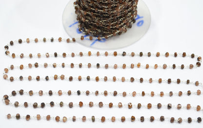 Natural Andusalite Faceted Rondelle Shape Rosary Beaded Chain , Sold By Foot , 3.50 - 4 mm , RB-6306