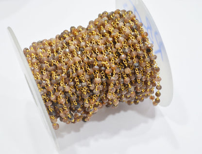 Natural Andusalite Faceted Rondelle Shape Rosary Beaded Chain , Sold By Foot , 3.50 - 4 mm , RB-6306