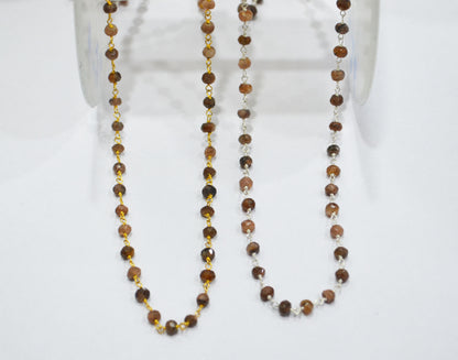 Natural Andusalite Faceted Rondelle Shape Rosary Beaded Chain , Sold By Foot , 3.50 - 4 mm , RB-6306