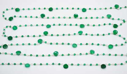 Green Onyx Faceted Round Shape Rosary Beaded Chain , Sold By Foot , 2 - 6 mm , RB-6307