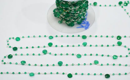 Green Onyx Faceted Round Shape Rosary Beaded Chain , Sold By Foot , 2 - 6 mm , RB-6307