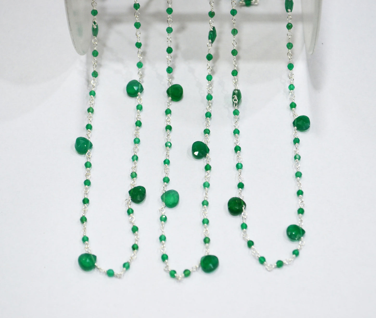 Green Onyx Faceted Round Shape Rosary Beaded Chain , Sold By Foot , 2 - 6 mm , RB-6307