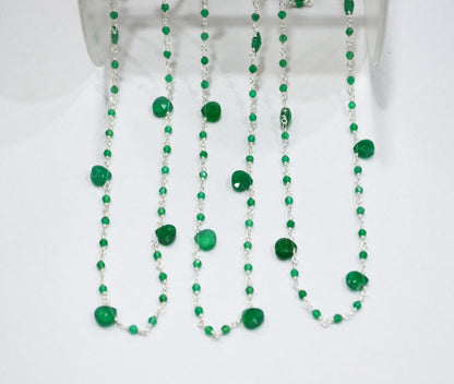 Green Onyx Faceted Round Shape Rosary Beaded Chain , Sold By Foot , 2 - 6 mm , RB-6307