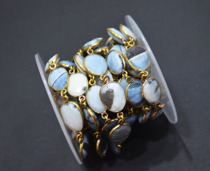 Fossil Blue Banded Opal Slice Shape Connector Chain , 15 - 20 mm , RB-6324