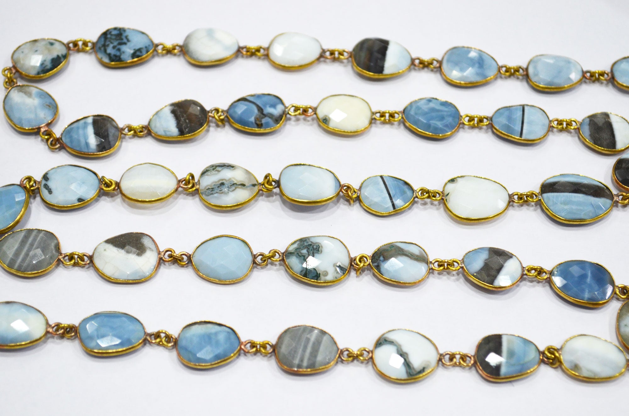 Fossil Blue Banded Opal Slice Shape Connector Chain , 15 - 20 mm , RB-6324