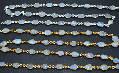 Rainbow Moonstone Hand Carved Leaf Shape Connector Chain , 7x9 mm , RB-6328