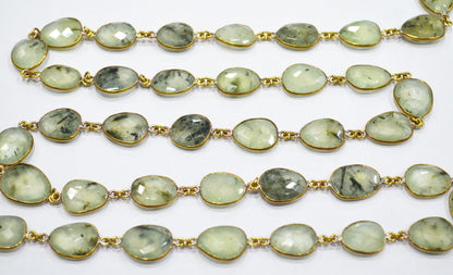 Moss Prehnite Slice Shape Connector Chain , 10 - 14 mm , RB-6330
