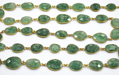 Green Strawberry Rock Quartz Slice Shape Connector Chain , 18 - 21 mm , RB-6331
