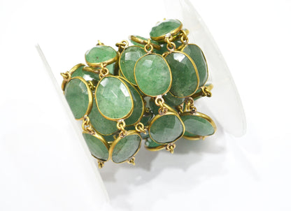 Green Strawberry Rock Quartz Slice Shape Connector Chain , 18 - 21 mm , RB-6331