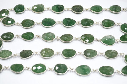 Green Strawberry Rock Quartz Slice Shape Connector Chain , 10 - 13 mm , RB-6332A