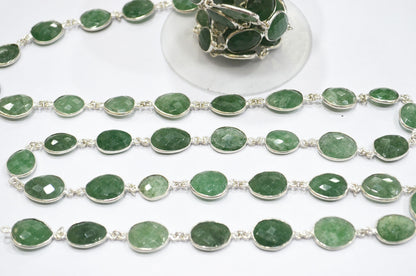Green Strawberry Rock Quartz Slice Shape Connector Chain , 13 - 16 mm , RB-6332