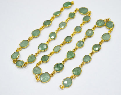 Green Strawberry Rock Quartz Slice Shape Connector Chain , 9 - 12 mm , RB-6333