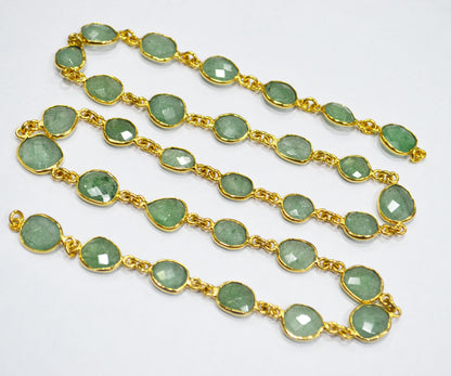 Green Strawberry Rock Quartz Slice Shape Connector Chain , 9 - 12 mm , RB-6333