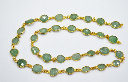 Green Strawberry Rock Quartz Slice Shape Connector Chain , 9 - 12 mm , RB-6333