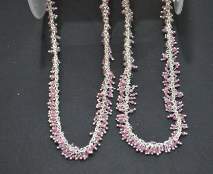 Pink Tourmaline Faceted Round Shape Rosary Beaded Grape Chain , Pink Tourmaline Angoori Cluster Wire Wrapped Chain , 2 mm , RB-6335