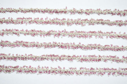 Pink Tourmaline Faceted Round Shape Rosary Beaded Grape Chain , Pink Tourmaline Angoori Cluster Wire Wrapped Chain , 2 mm , RB-6335