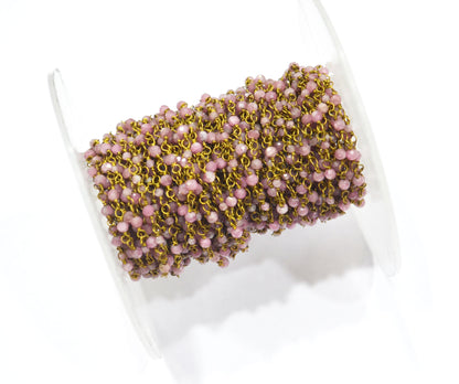 Pink Tourmaline Faceted Round Shape Rosary Beaded Chain , Sold By Foot , 2 mm , RB-6337