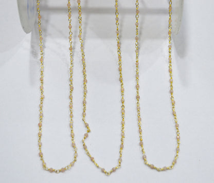 Peach Moonstone Faceted Round Shape Rosary Beaded Chain , Sold By Foot , 2 mm , RB-6338