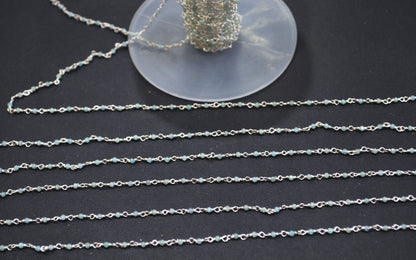 Amazonite Faceted Round Shape Rosary Beaded Chain , Sold By Foot , 2 mm , RB-6339