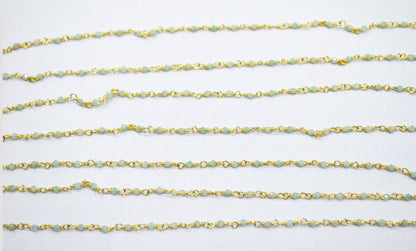 Amazonite Faceted Round Shape Rosary Beaded Chain , Sold By Foot , 2 mm , RB-6339