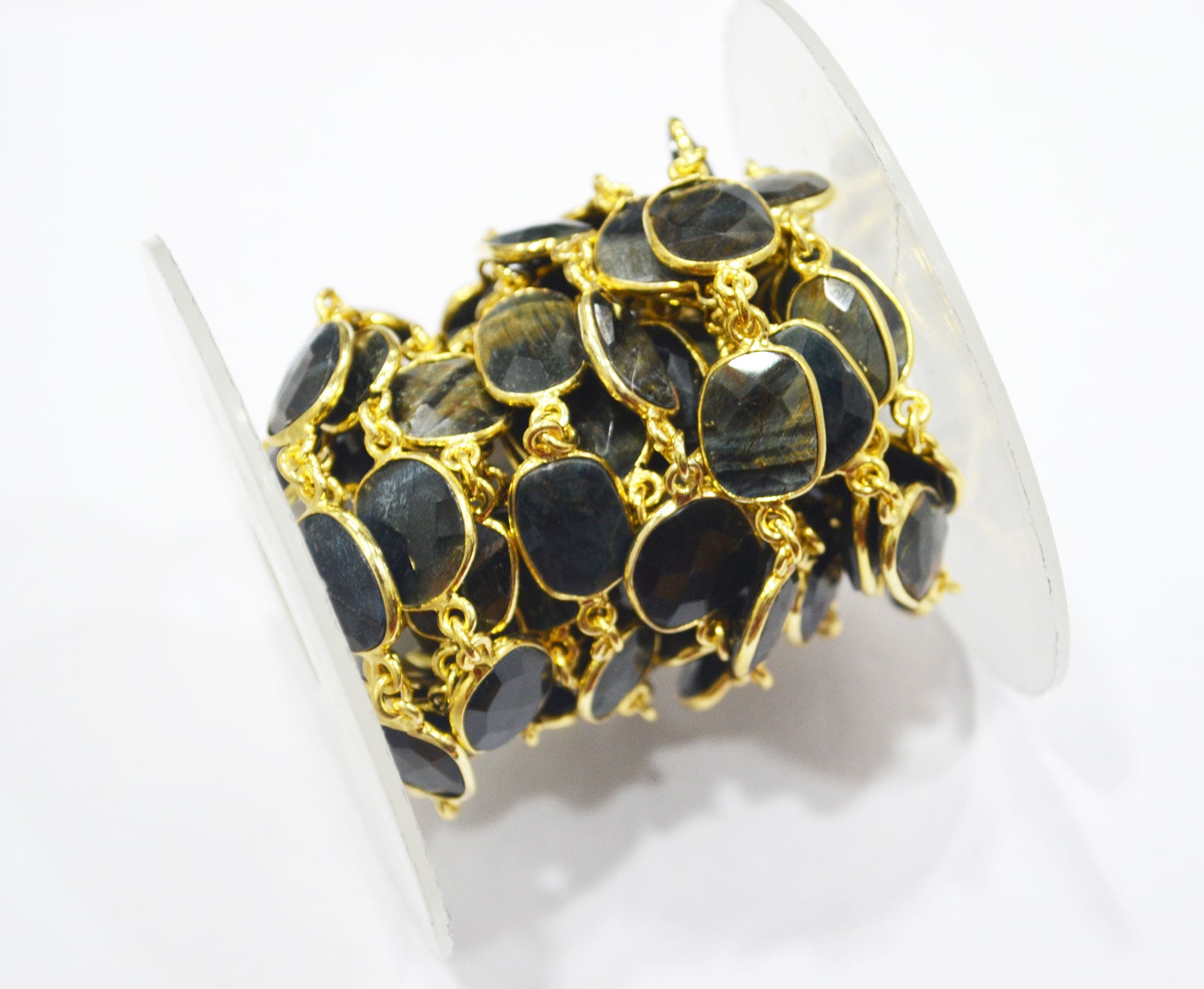 Black Iron Tiger Eye Slice Shape Connector Chain , 11 - 14 mm , RB-6340