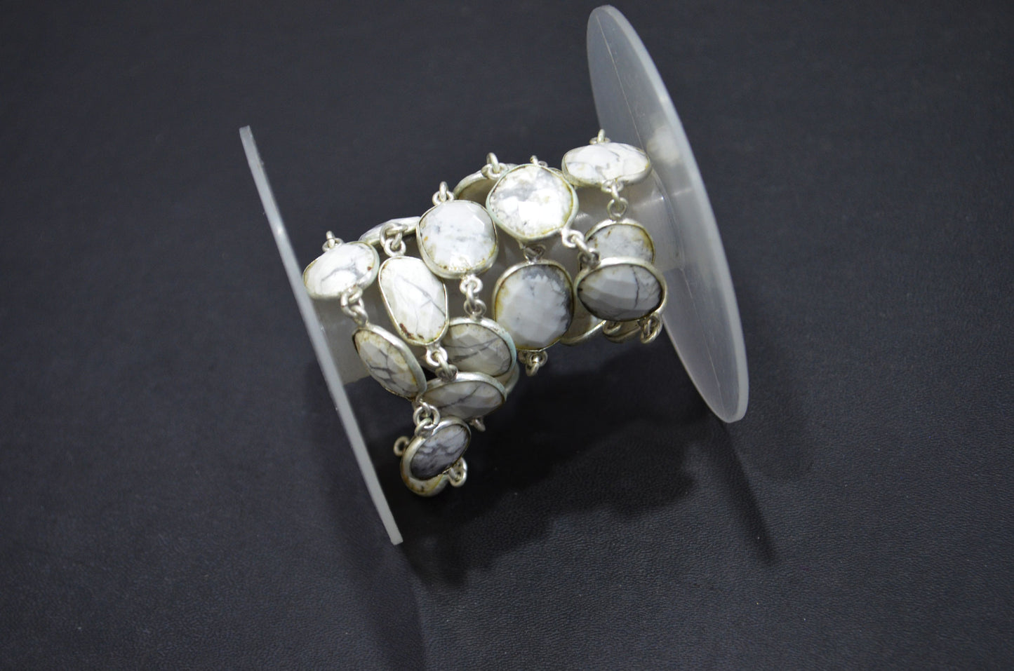 Natural Howlite Faceted Slice Shape Connector Chain , 11x14 - 13x17 mm , RB-6314